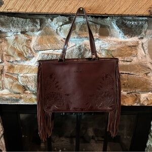 Ariat Dark Brown Leather Tote with Fringe